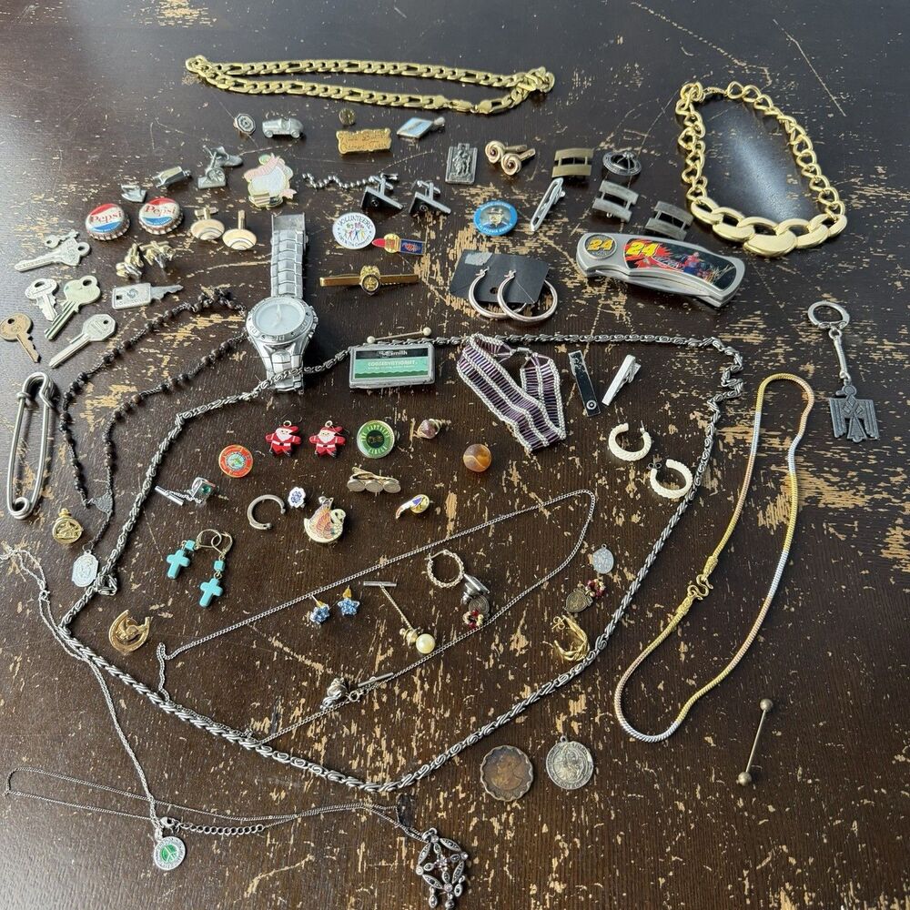 Vintage Costume Fashion Jewelry Lot 2 Lbs Mixed Estate Sale w Pins & Cuff links
